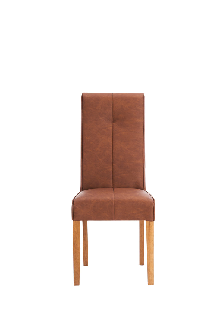 Front view of the Milan dining chair with natural oak legs and durable construction