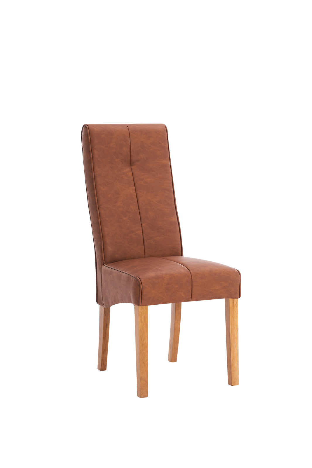 Angled view of the Milan dining chair with natural oak legs and durable construction