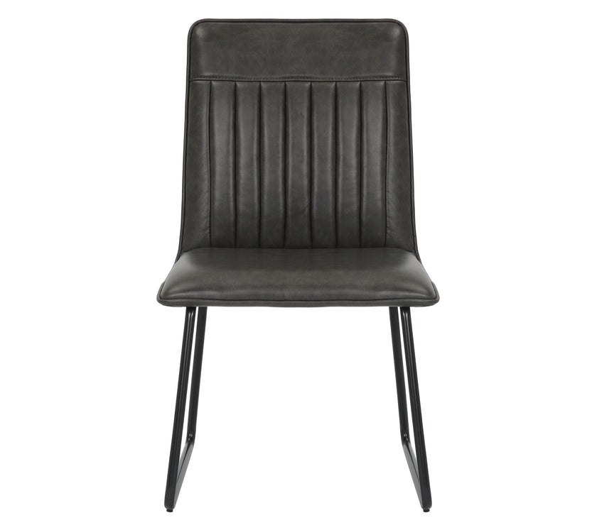 Front image of the Black Manhattan Faux Leather Dining Chair with black metal legs and high back