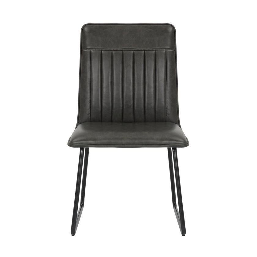 Front image of the Black Manhattan Faux Leather Dining Chair with black metal legs and high back