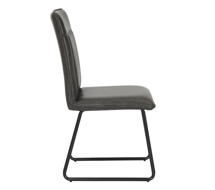 Side Image of the Black Manhattan Faux Leather Dining Chair with black metal legs and high back