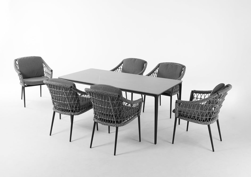 Marra Garden Dining Table and 6 Wicker Chairs Set