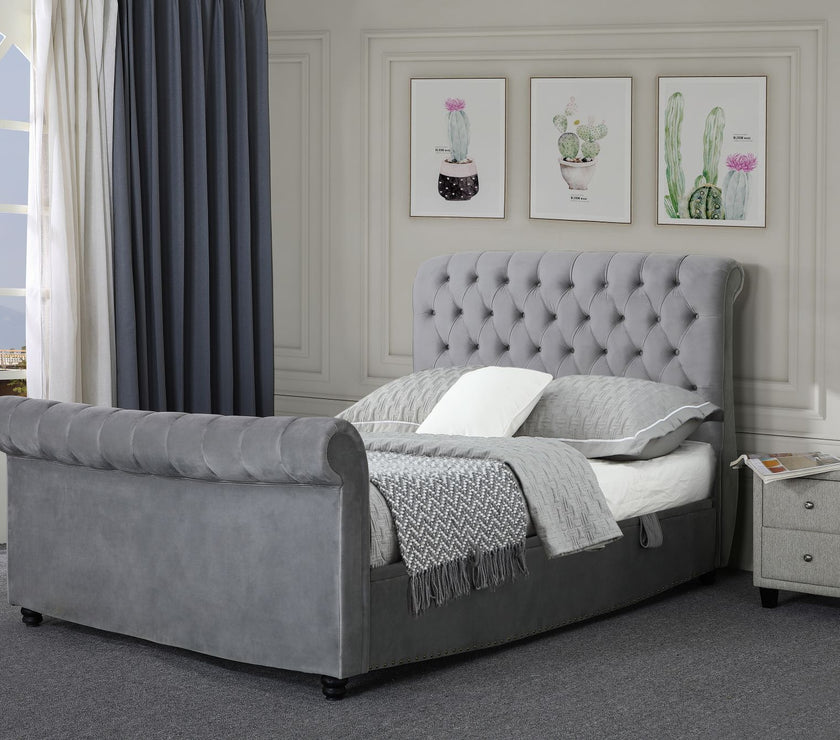 Angled view of the Mayfair Ottoman Bed Frame in a room