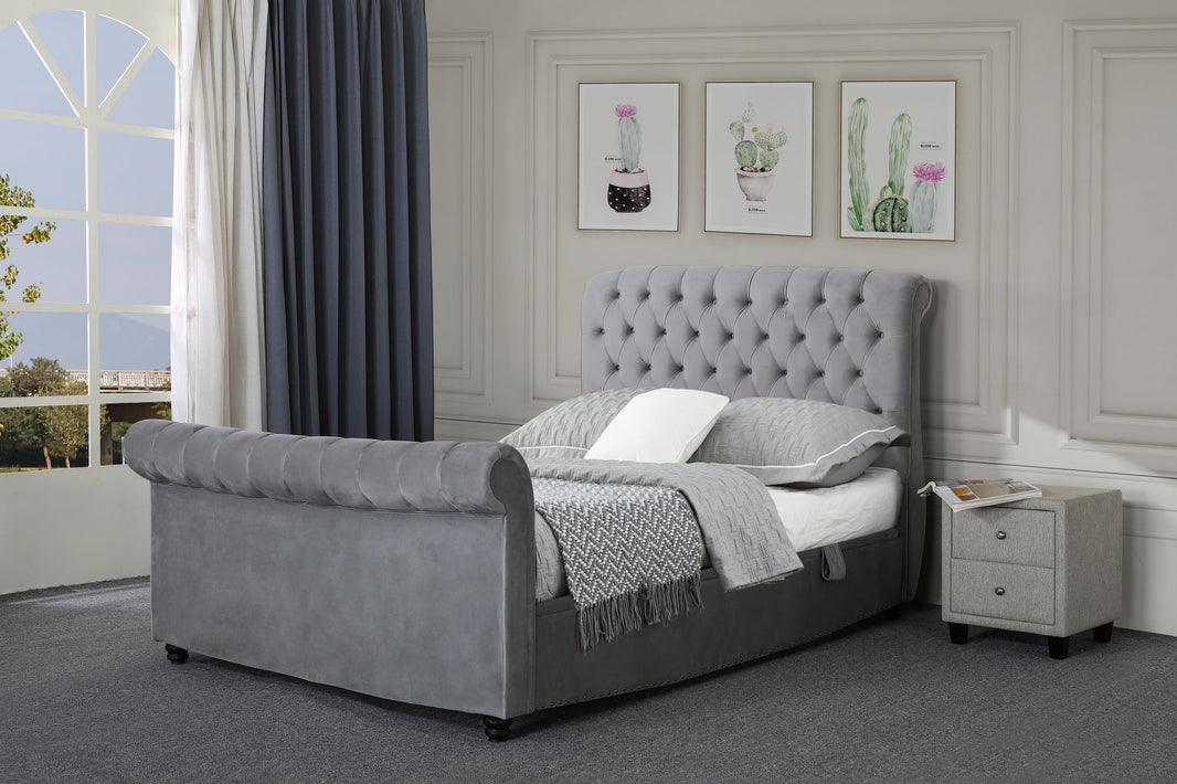 Angled view of the Mayfair Ottoman Bed Frame in a room