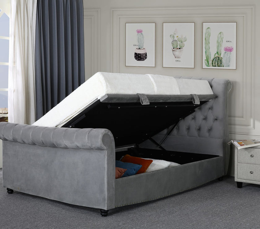 Angled view of the storage space in the Mayfair Ottoman Bed Frame