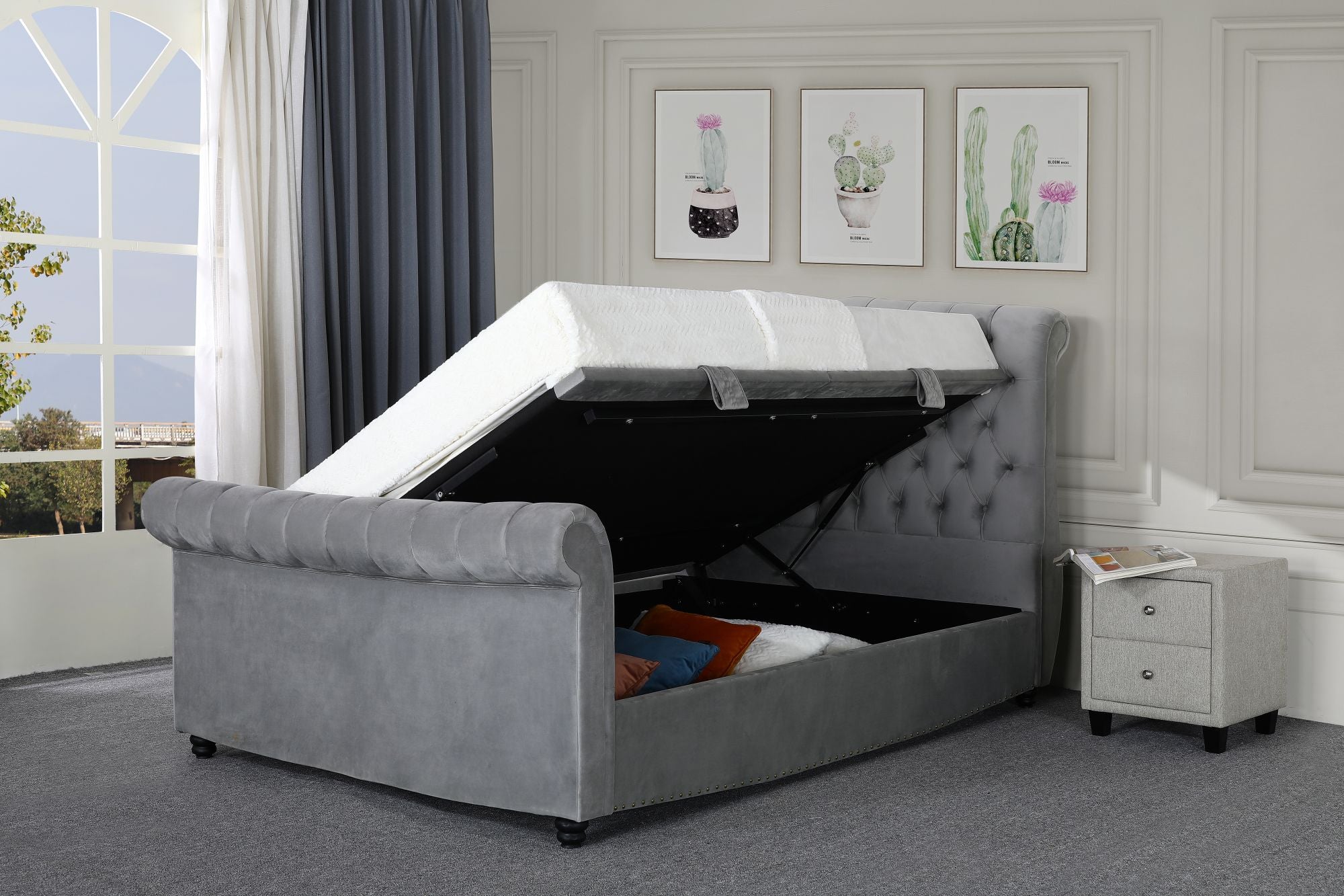 Side opened view of Mayfair Ottoman bedframe