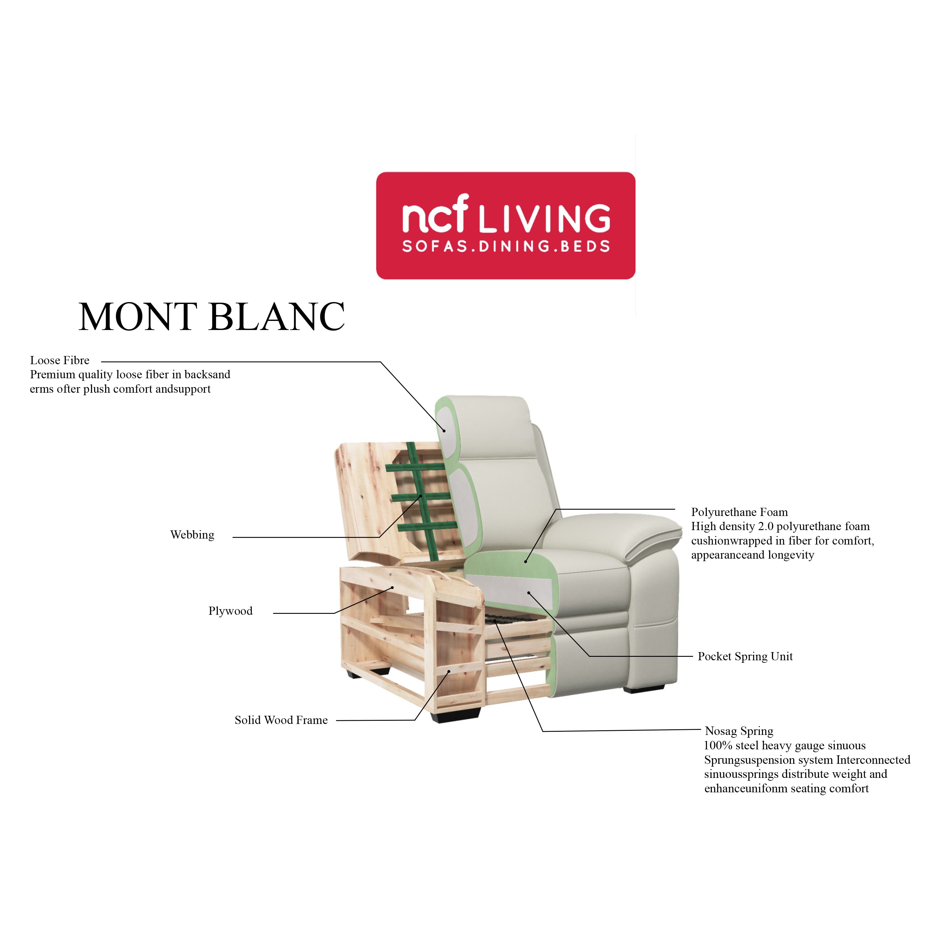 Mont Blanc Leather 3 Seater Sofa