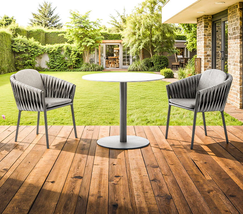 New Freedom Round Garden Dining Table and 2 Wicker Chairs Set