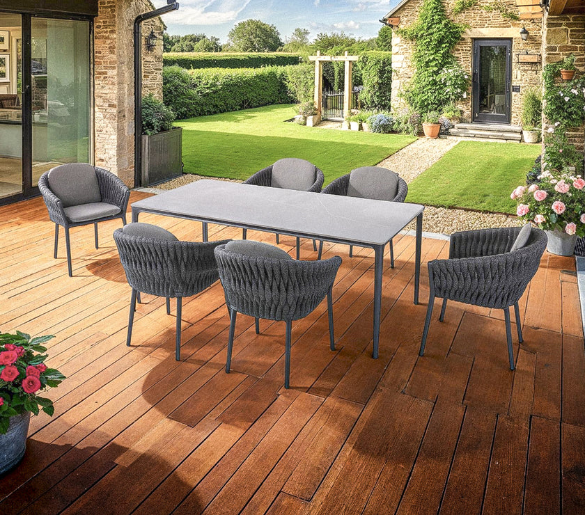 Marra Garden Dining Table and 6 Rope Chairs Set