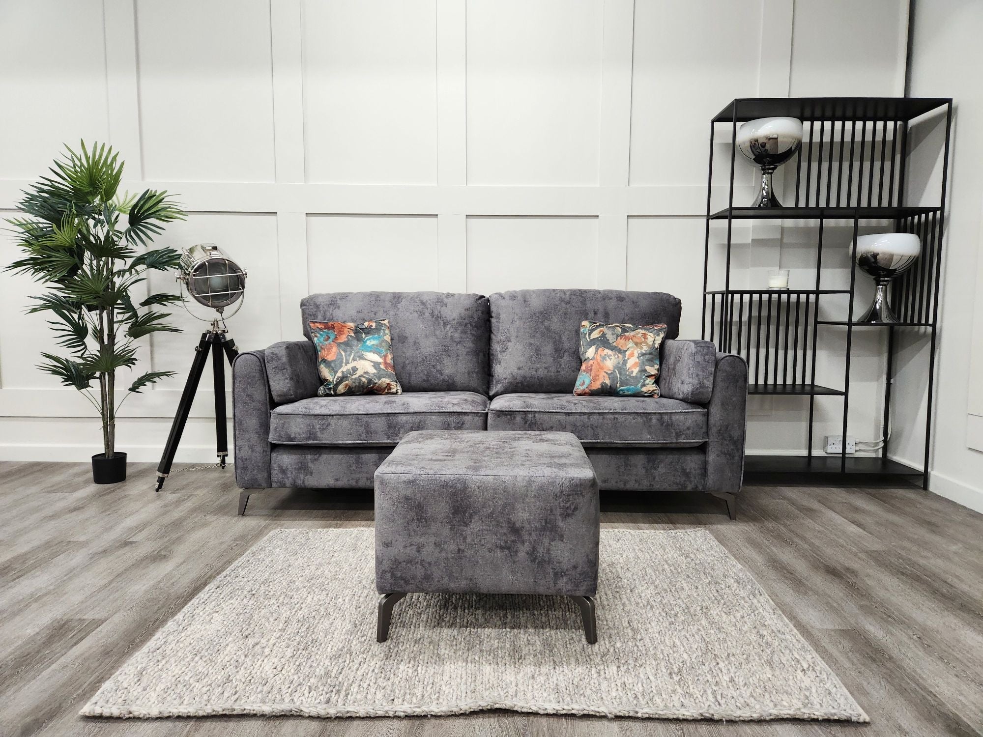 Grey 3 seater oasis sofa with footstool