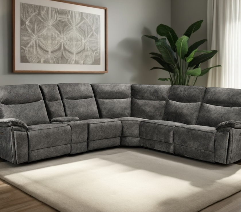 Osaka Modular Corner Recliner Sofa with Console - Grey