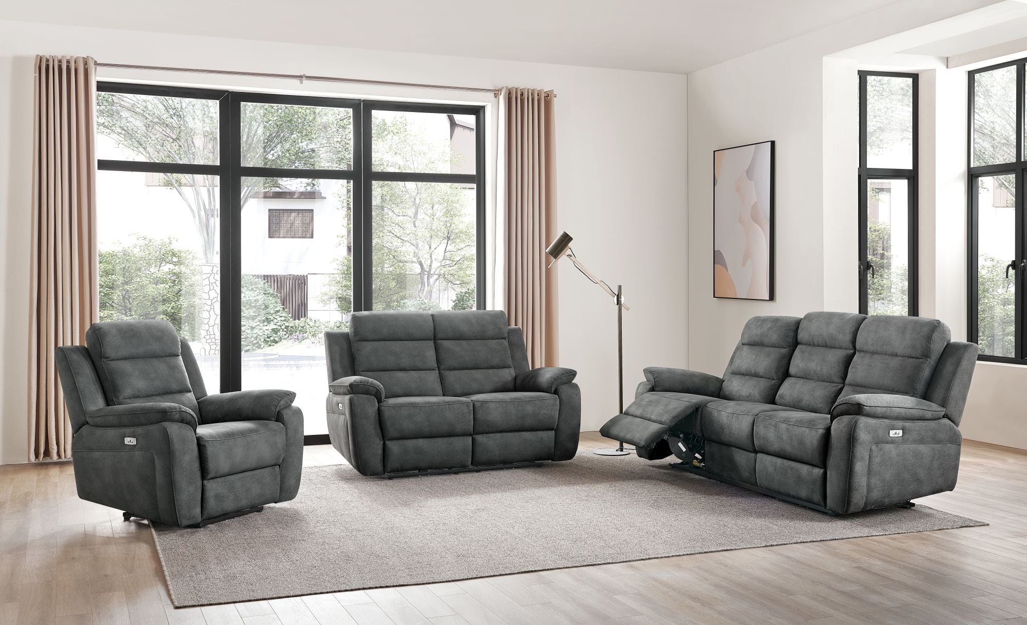 Sasha light grey power reclining sofa shop with usb