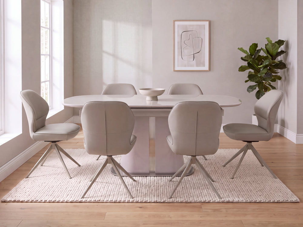Plaza Ceramic Extending Dining Table with 6 Swivel Dining Chairs