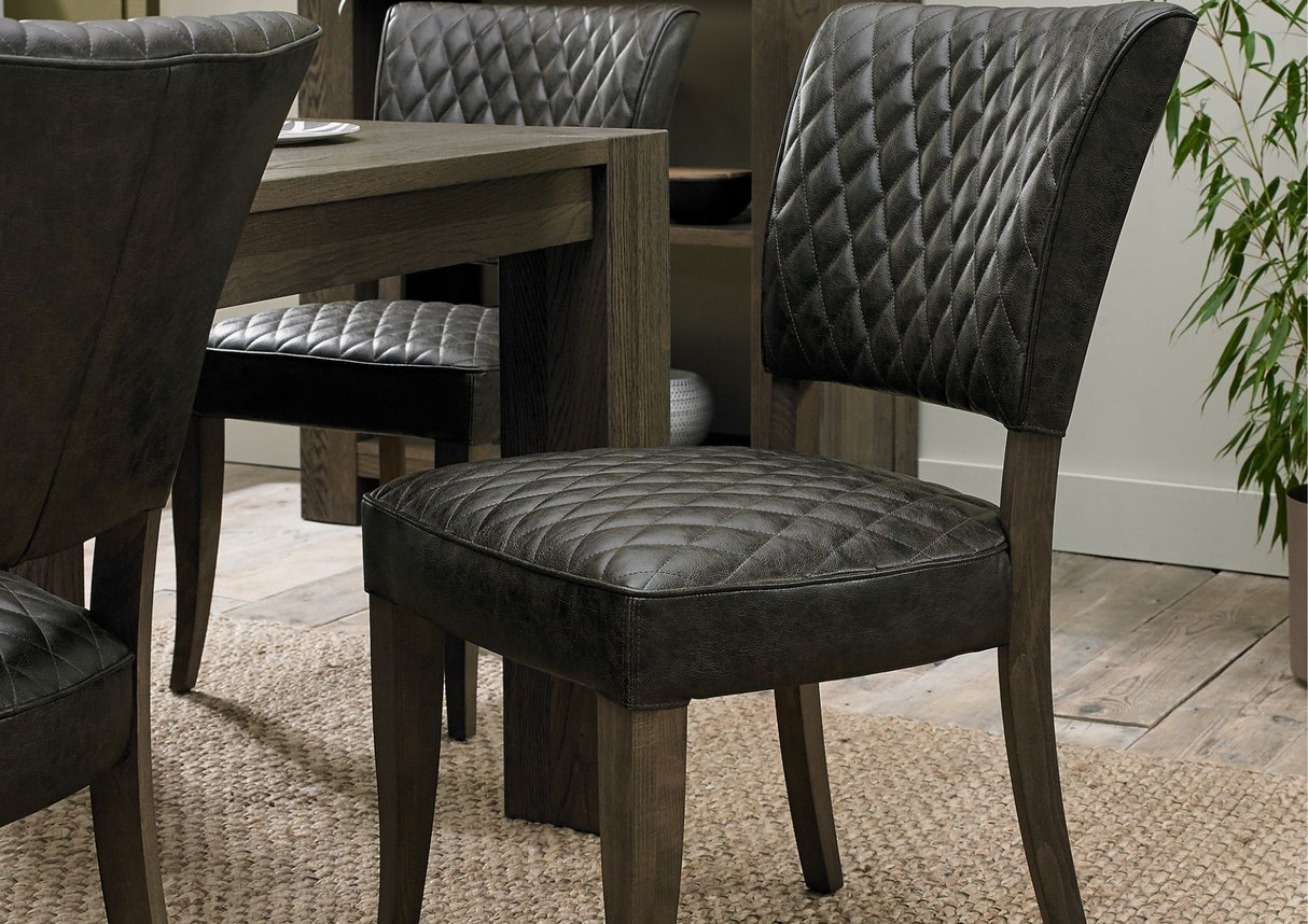 Landon Fumed Oak Dining Chairs Saddle Faux Leather (Sold in Pairs)