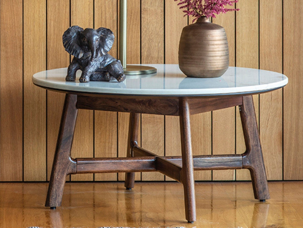 Corona Round Coffee Table with Marble Top