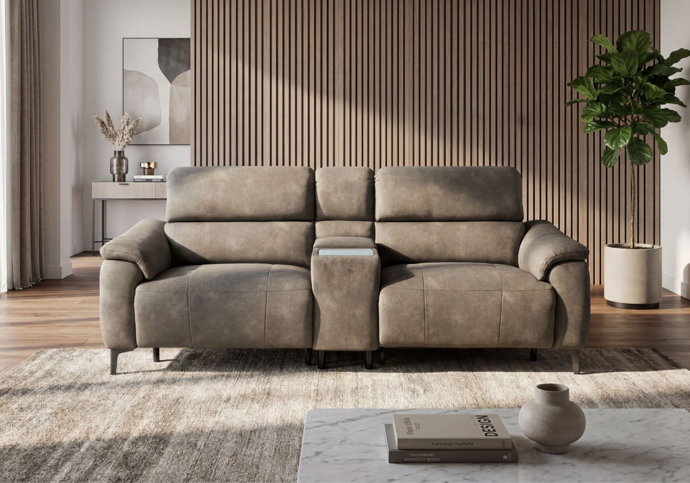 Tech Sofa 3 Seater Power Headrest/Recliner with Console
