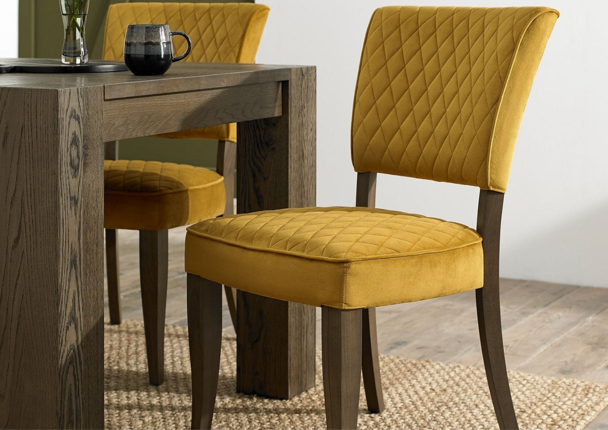 Landon Velvet Fumed Oak Dining Chairs - Mustard (Sold in Pairs)