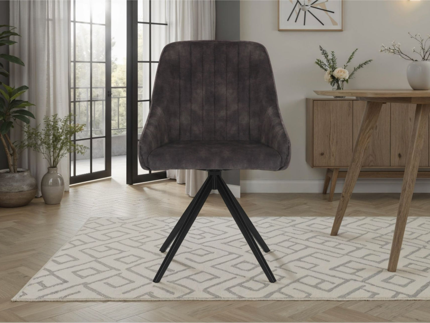 Sofia Velvet Swivel Dining Chairs - Charcoal