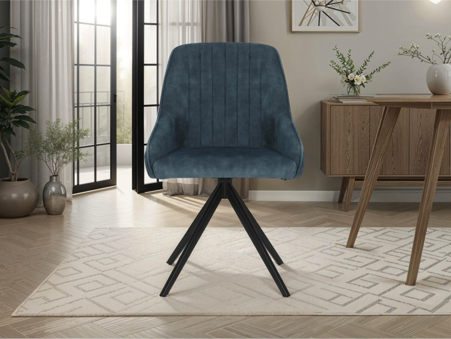 Sofia Velvet Swivel Dining Chairs - Velvet Blue