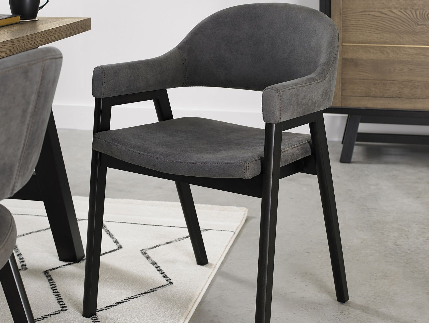 Candice Fabric Dining Chairs with Arms - Dark Grey