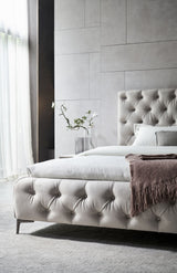Beige tufted footboard and headbard