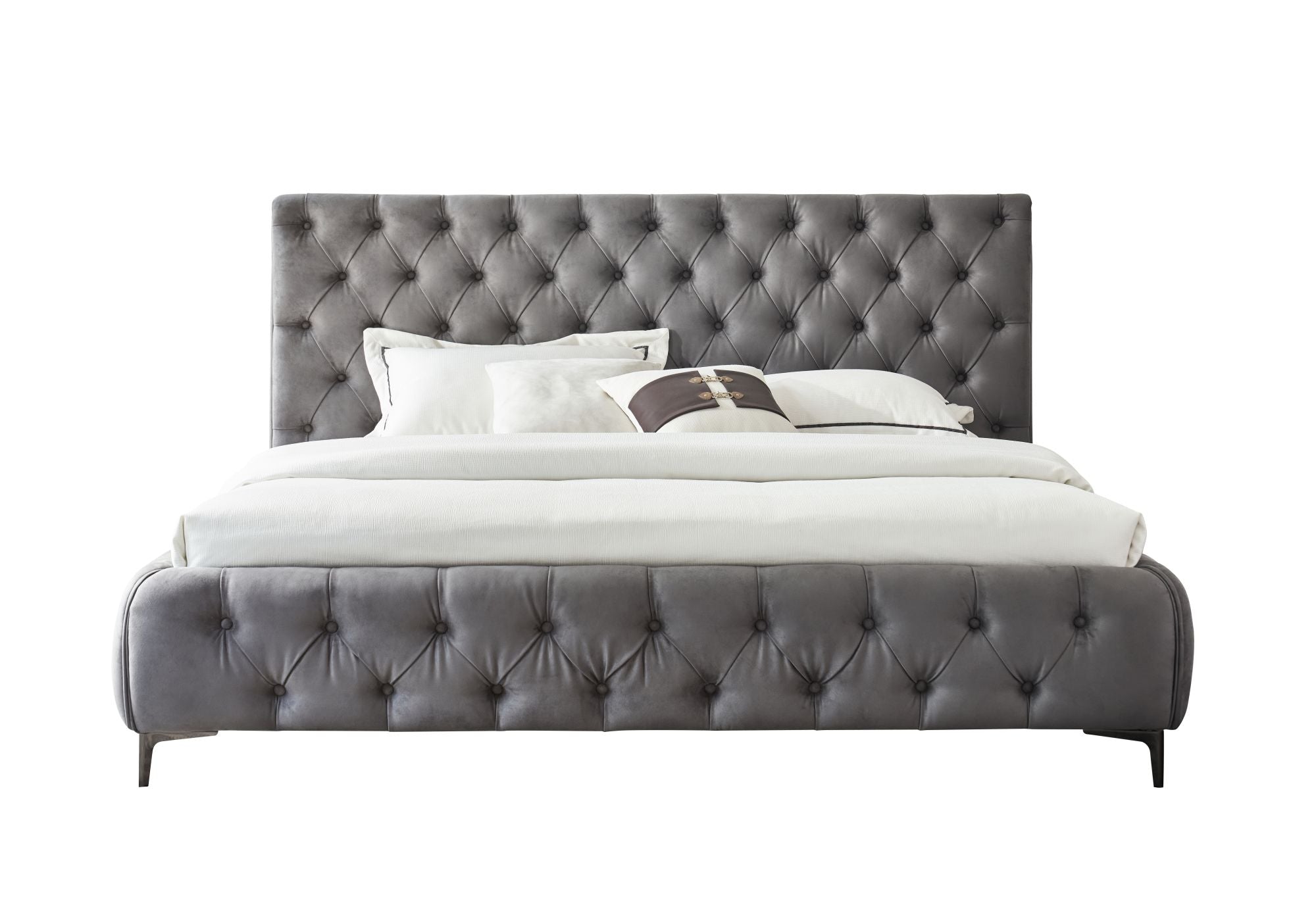 Tufted king bed deals grey