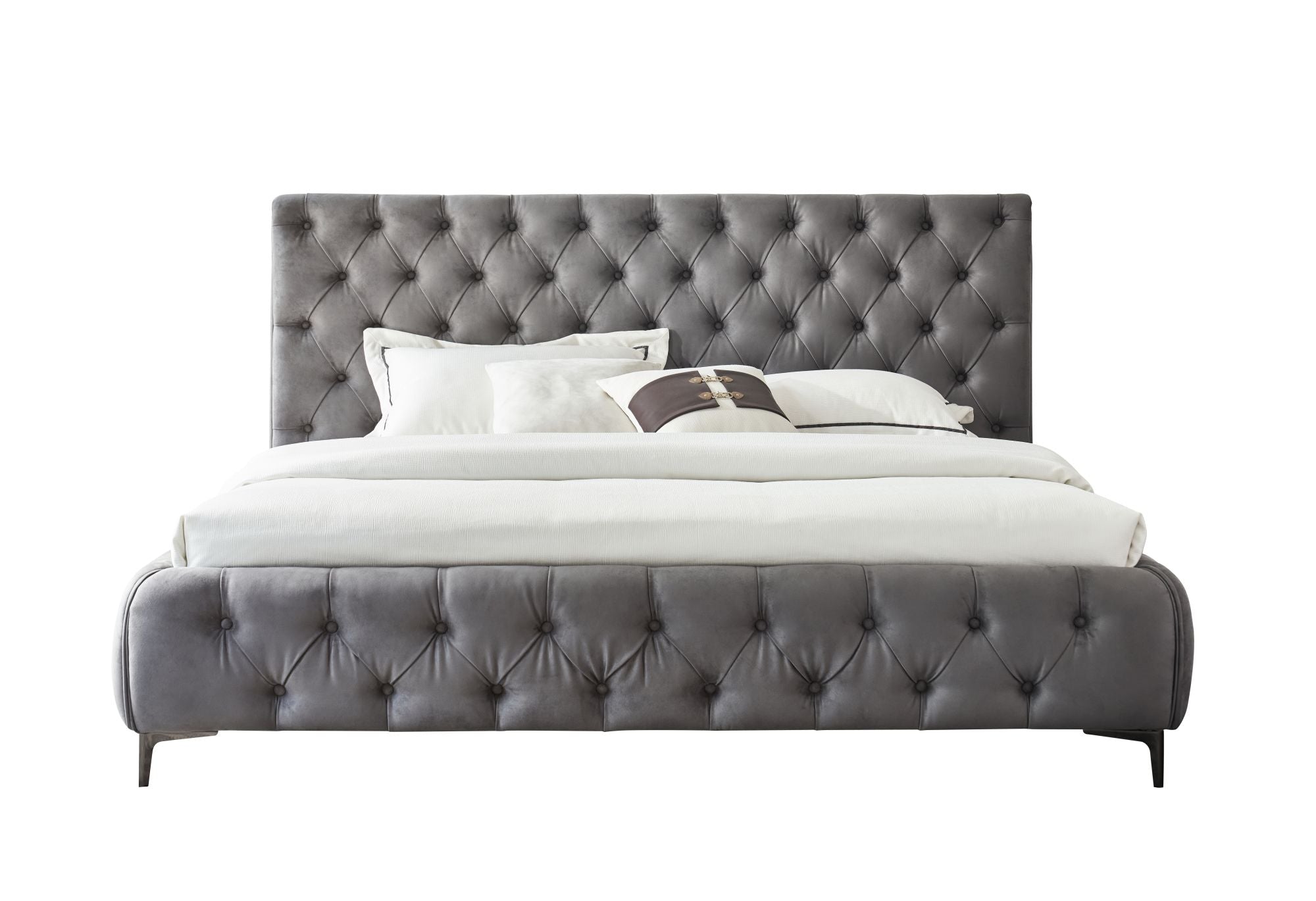 Royal bedframe in Grey straight on view white background 
