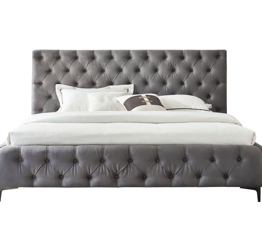 Royal bedframe in Grey straight on view white background 