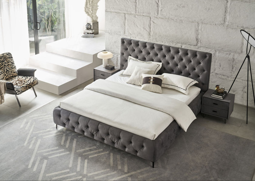Royal bedframe in Grey Nubuk aerial view of room setting 