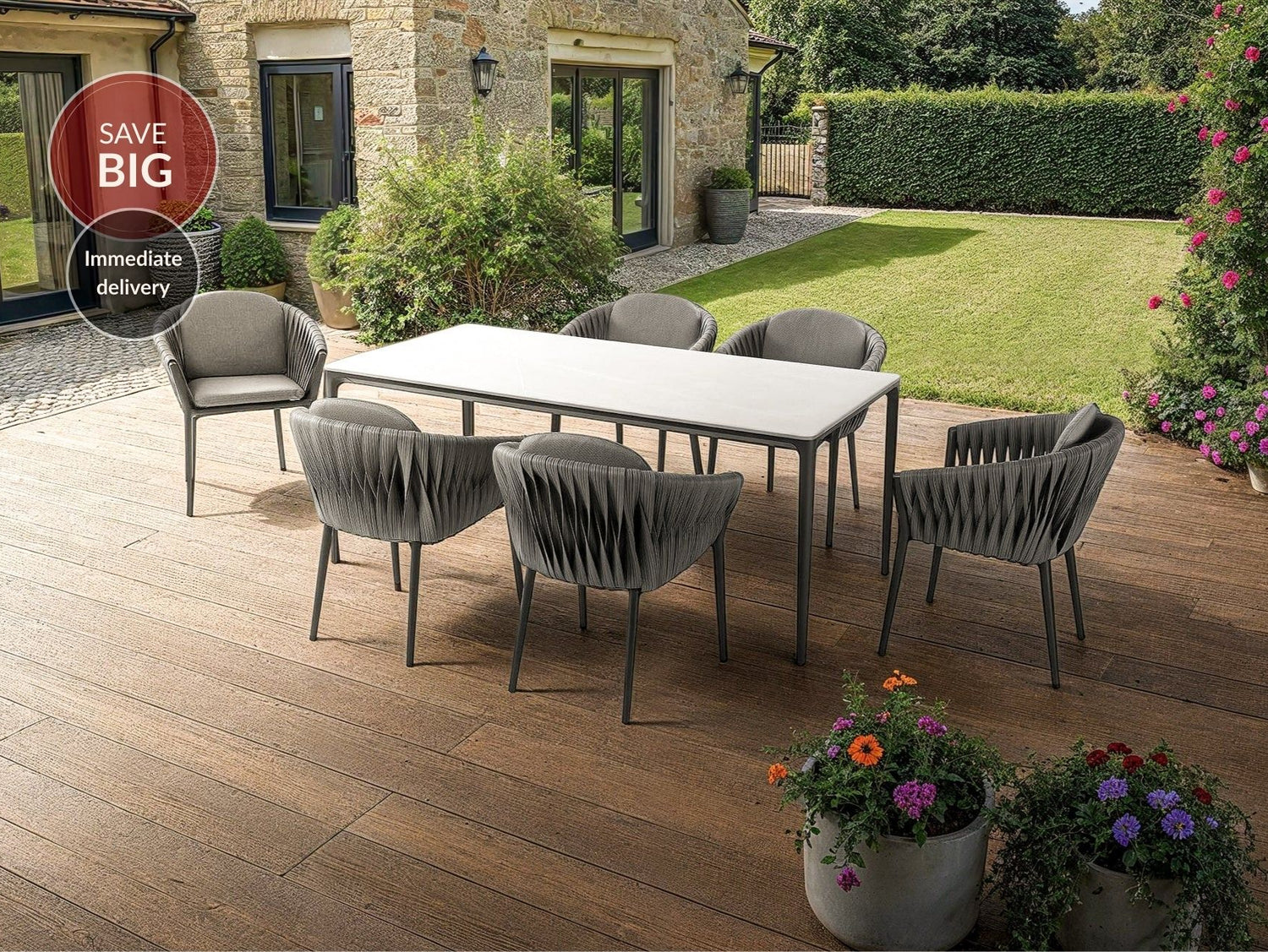 Marra Garden Dining Table and 6 Wicker Chairs Set