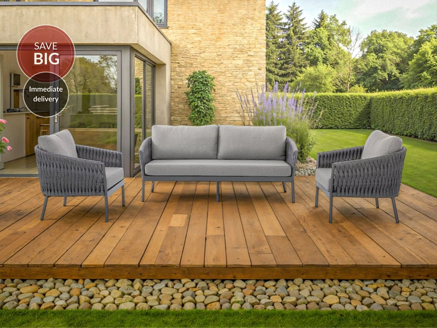 Rope Garden 3 Seater and 2 x Chair Sofa Set