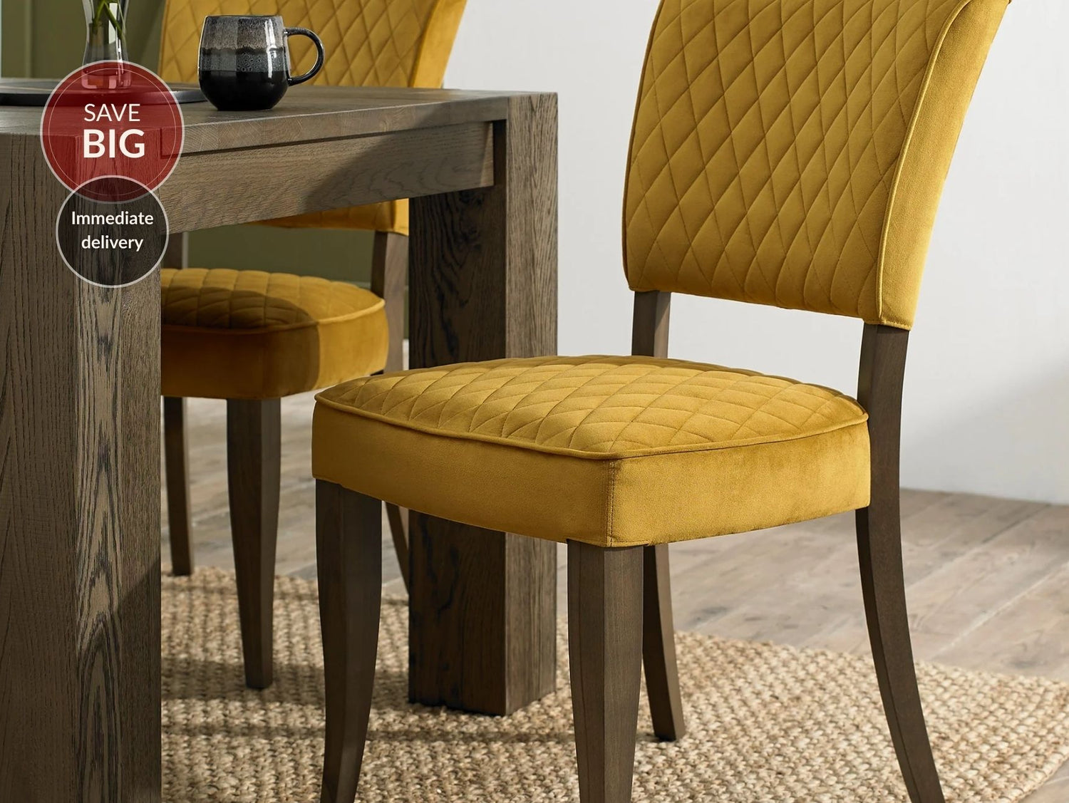 Landon Velvet Fumed Oak Dining Chairs - Mustard