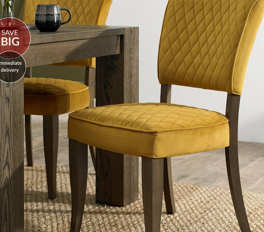 Landon Velvet Fumed Oak Dining Chairs - Mustard