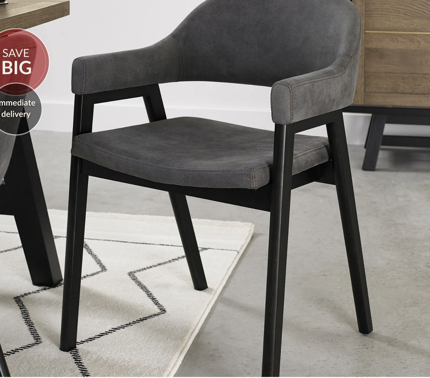 Candice Fabric Dining Chairs with Arms - Dark Grey