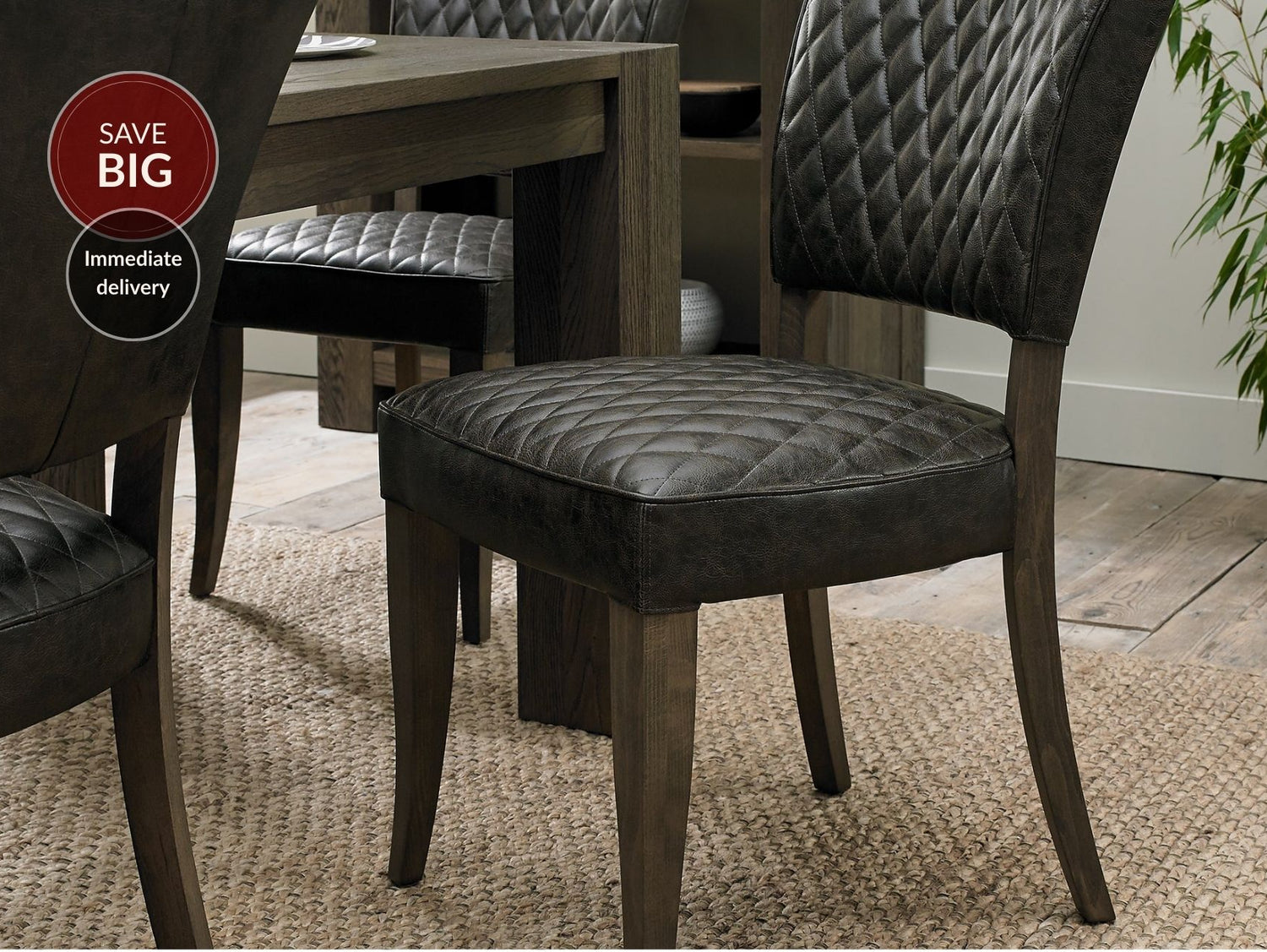 Landon Fumed Oak Dining Chairs Saddle Faux Leather
