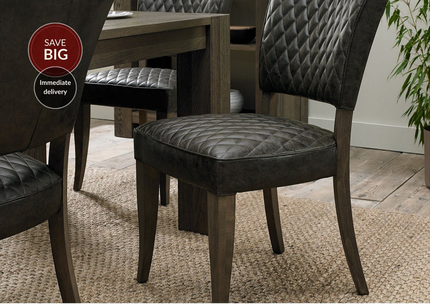 Landon Fumed Oak Dining Chairs Saddle Faux Leather