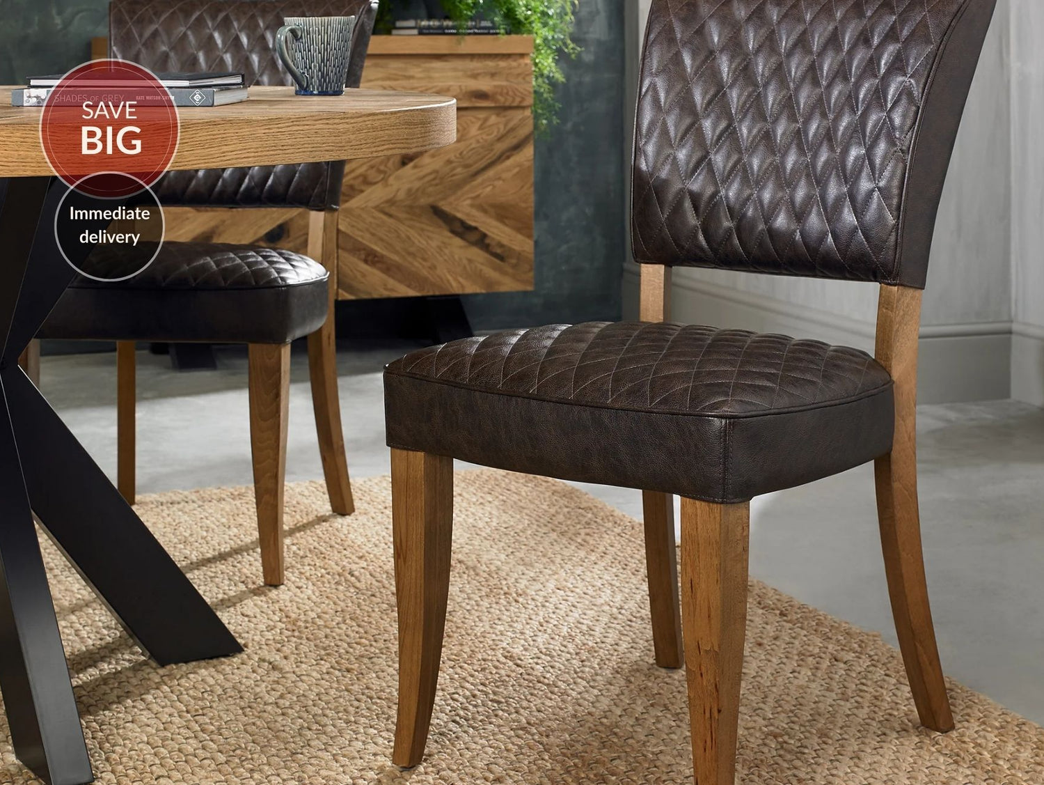 Landon Rustic Oak Dining Chairs Saddle Faux Leather