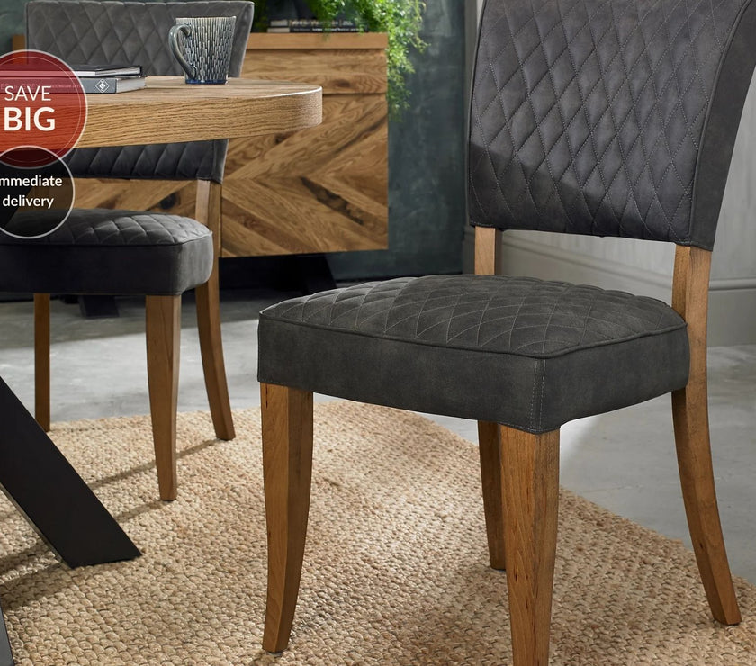 Landon Rustic Oak Dining Chairs Dark Grey