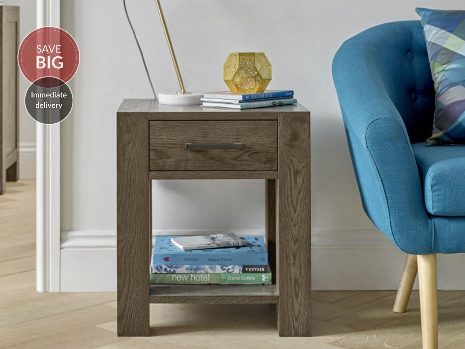 Turner Dark Oak Lamp Table with Drawer