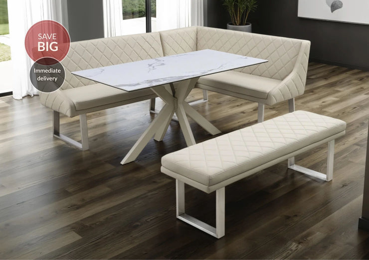 Ivory Dining Set with Bench and Ceramic Table