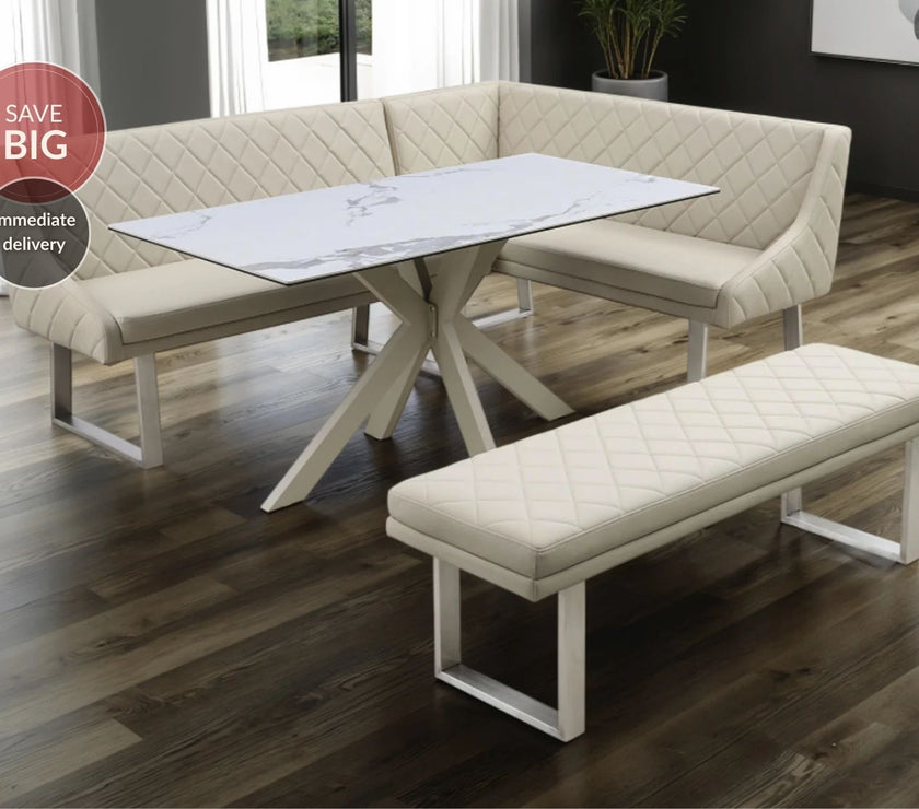 Ivory Dining Set with Bench and Ceramic Table