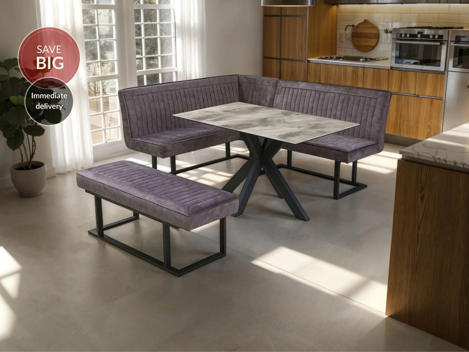 Ebony Dining Set with Bench and Ceramic Table