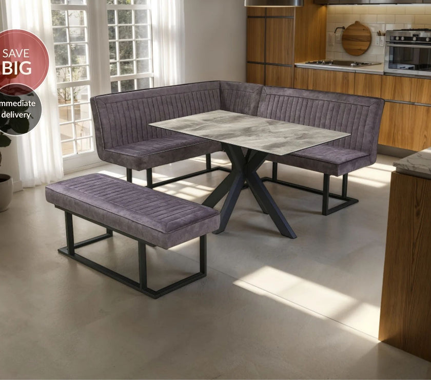 Ebony Dining Set with Bench and Ceramic Table