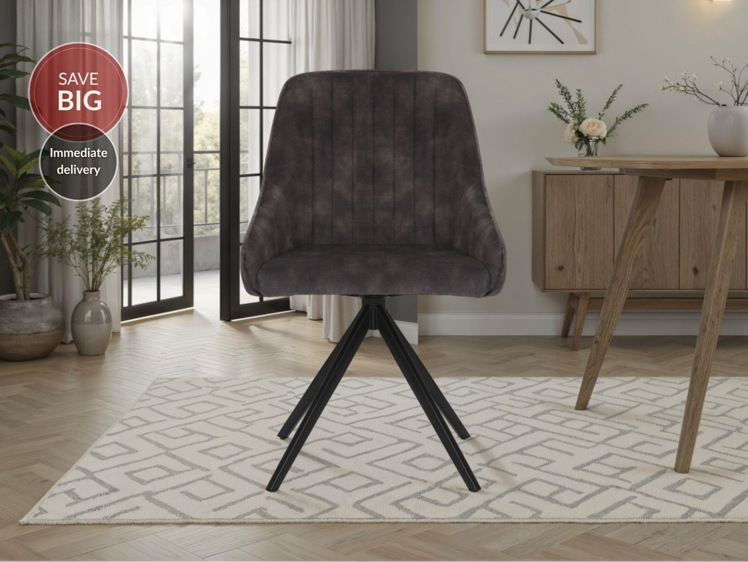 Sofia Velvet Swivel Dining Chairs - Charcoal