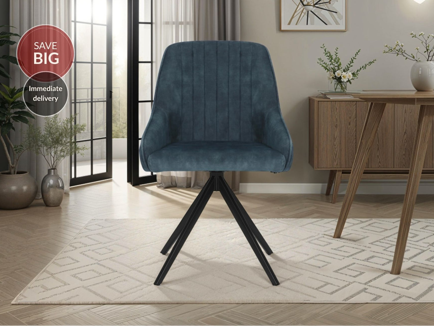 Sofia Velvet Swivel Dining Chairs - Velvet Blue