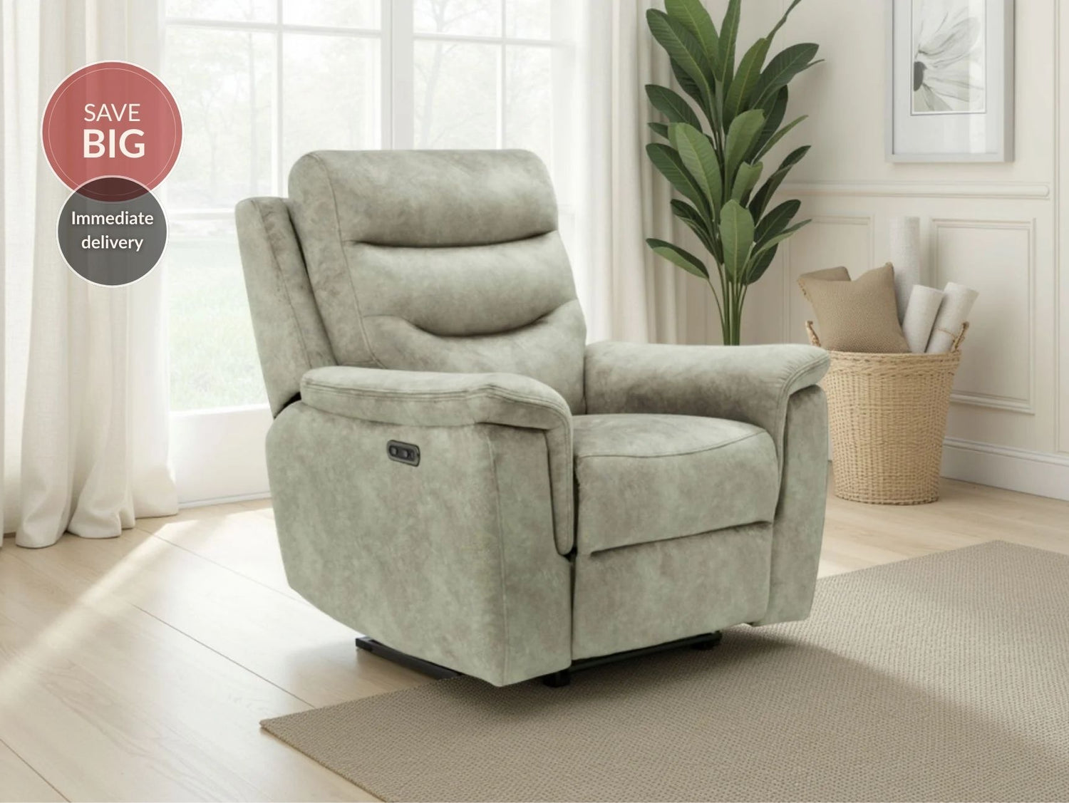 Rome Recliner Chair with USB - Marble Charcoal Grey