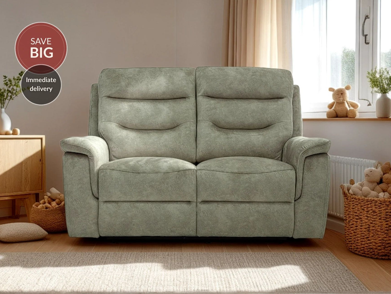 Rome 2 Seater Recliner Sofa with USB - Marble Charcoal Grey