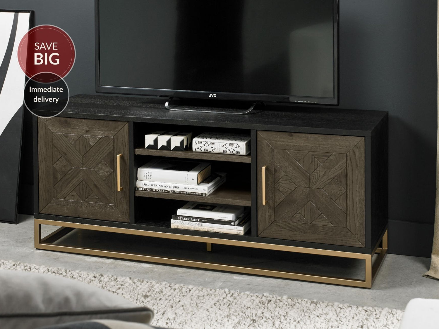Lindos Fumed Oak Entertainment Unit with Doors