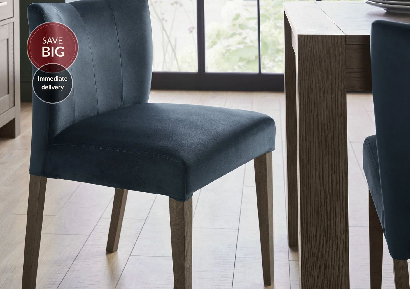 Turner Dark Oak Dining Chairs - Dark Blue (Sold in Pairs)