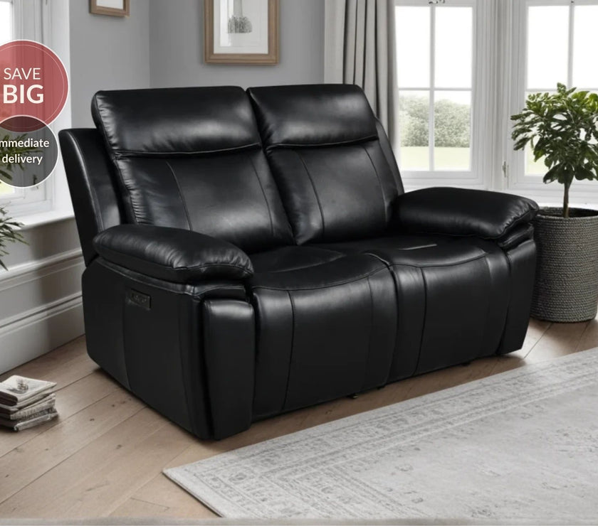 Savio 2 Seater Recliner Sofa with Power Headrests and Cup Holders